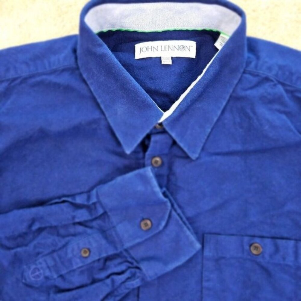 John Lennon Button-Down Shirt Blue Long Sleeve Pocket Men's Size 2XL XXL